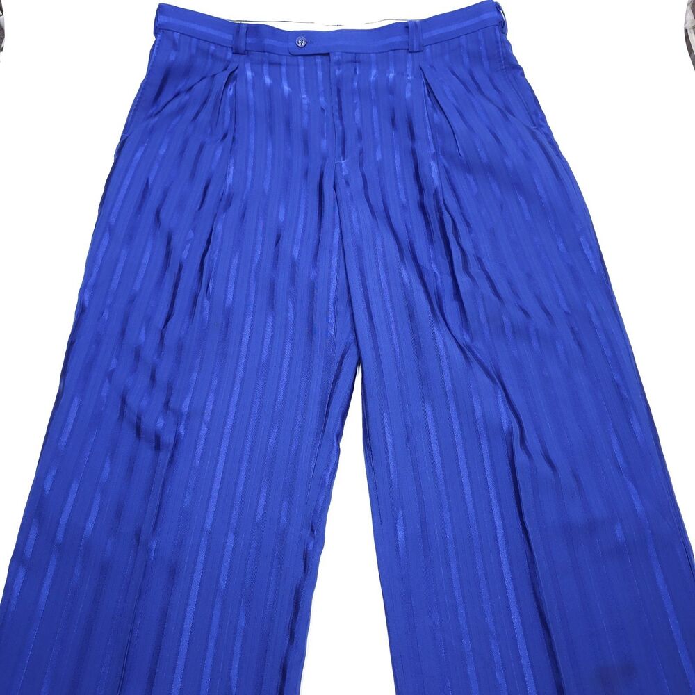 Vintage Falcone Dress Pants Mens Size 40x29 Blue Metallic Stripe Slacks 70s 80s